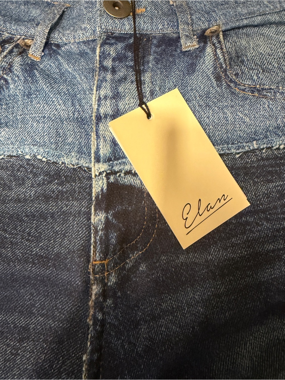 Elan Two-Tone Denim Straight Jeans in Light and Dark Blue